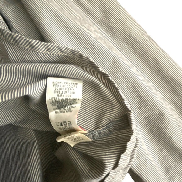 Lucky Brand Mens Sz L Pearl Snap Western Shirt Button Up Gray Striped Flaps Logo - Picture 11 of 12